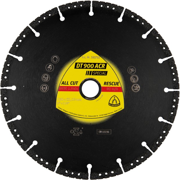 Black circular blade with center hole, standard gullet, and klingspor logo print